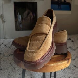 Vince Robin Suede square toe Loafers camel color